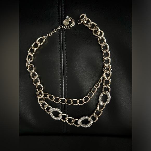 Dana Buchman  gold chain statement necklace with rhinestone accent - Picture 6 of 8